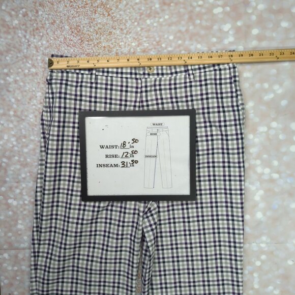 Izod Performance Golf Mens 37x32 Purple Black Plaid Flat Front Pants - Picture 6 of 8